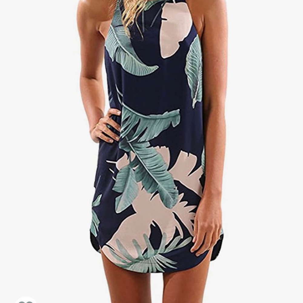 Palm print halter dress